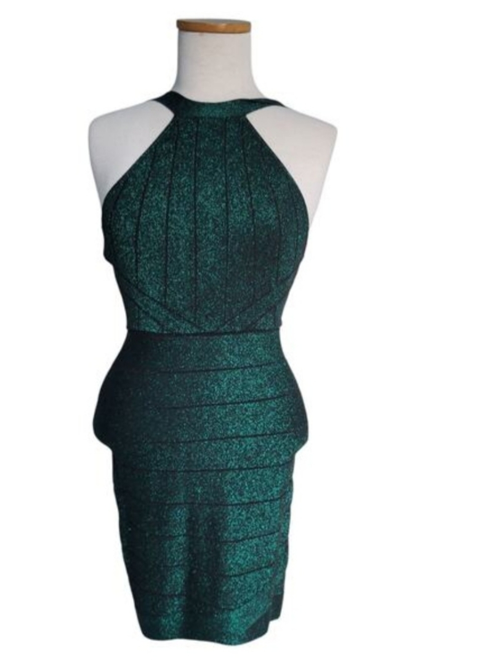 G by Guess Shimmering Emerald Halter Bodycon Mini Dress Size Medium